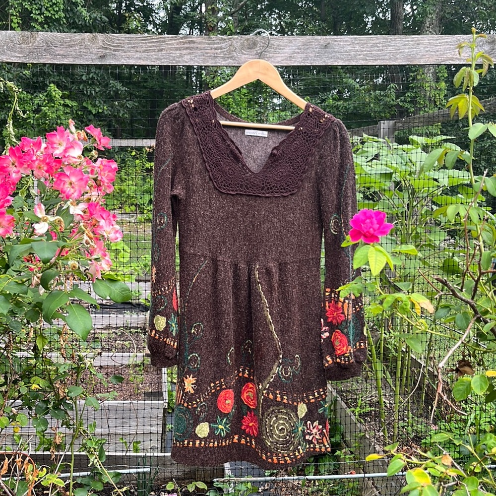 Brown Wool cottagecore dress
